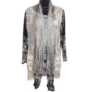 Ania A Tunic Art to Wear Long Sleeve Attached Vest Printed Women’s Size XL